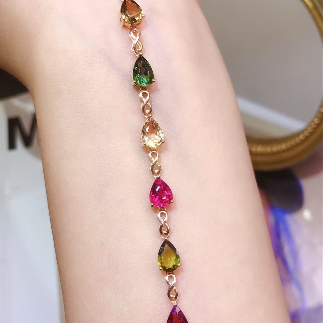 14k Gold 4.00 Ct Natural Tourmaline Bracelet - 2