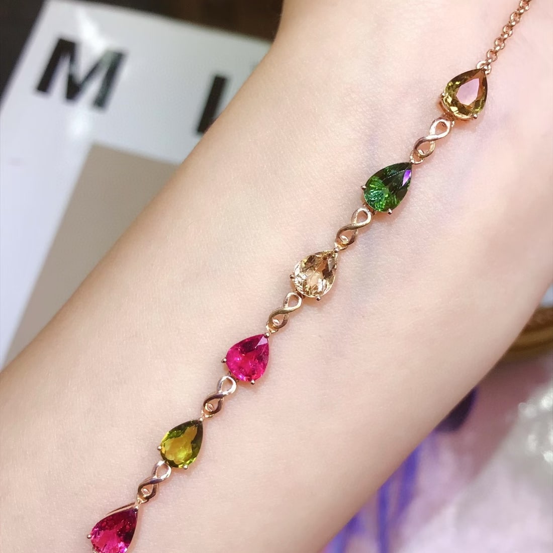 14k Gold 4.00 Ct Natural Tourmaline Bracelet - 3