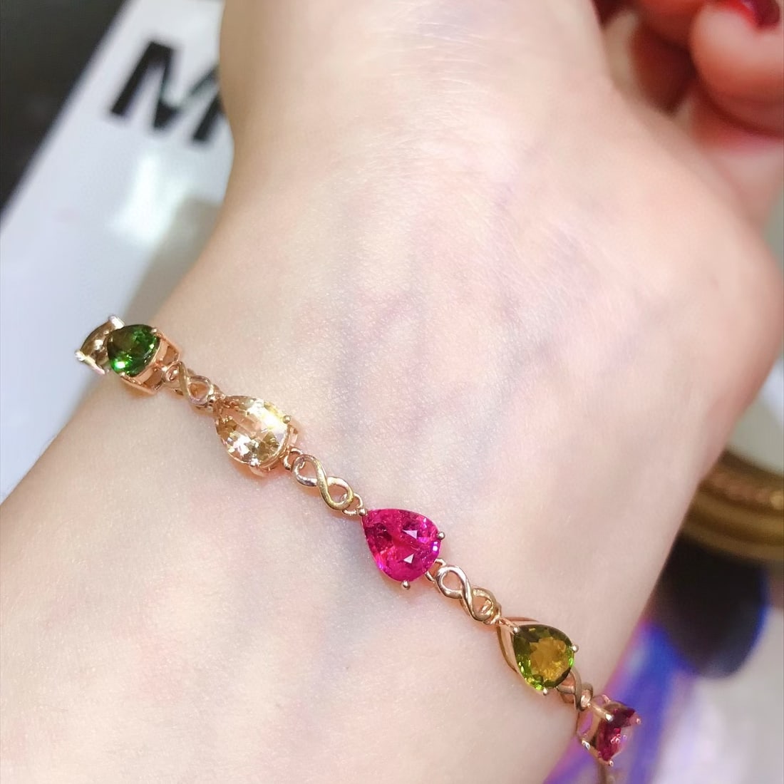 14k Gold 4.00 Ct Natural Tourmaline Bracelet - 4