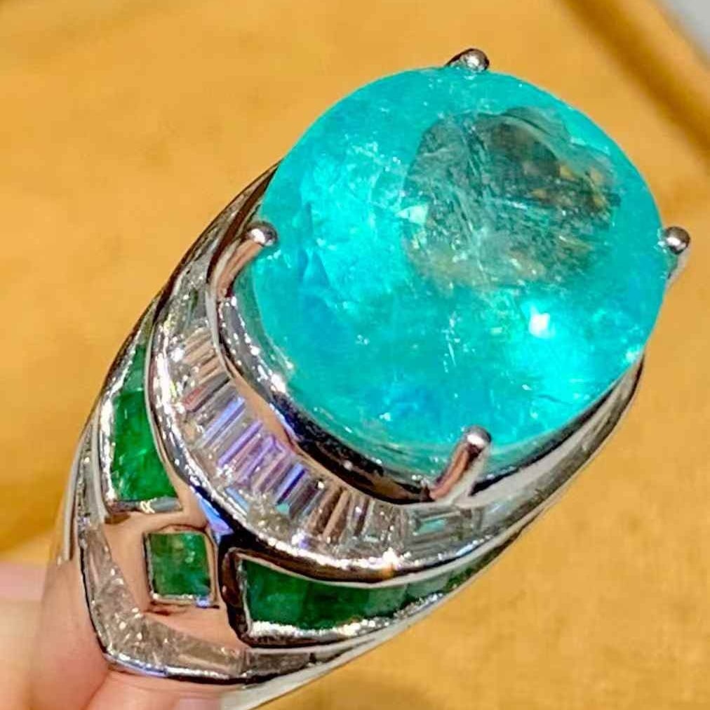 14k Gold 6.88 Ct Natural Paraiba Tourmaline & Diamond Ring - 2