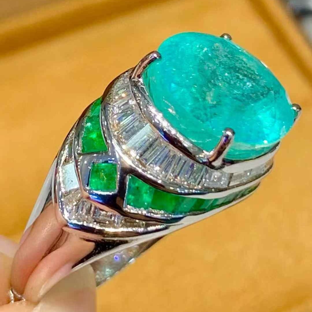 14k Gold 6.88 Ct Natural Paraiba Tourmaline & Diamond Ring - 3