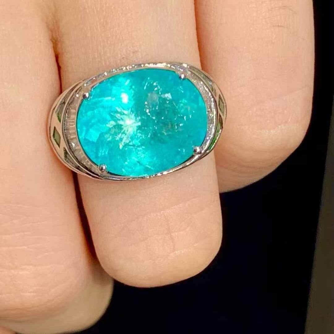 14k Gold 6.88 Ct Natural Paraiba Tourmaline & Diamond Ring - 5