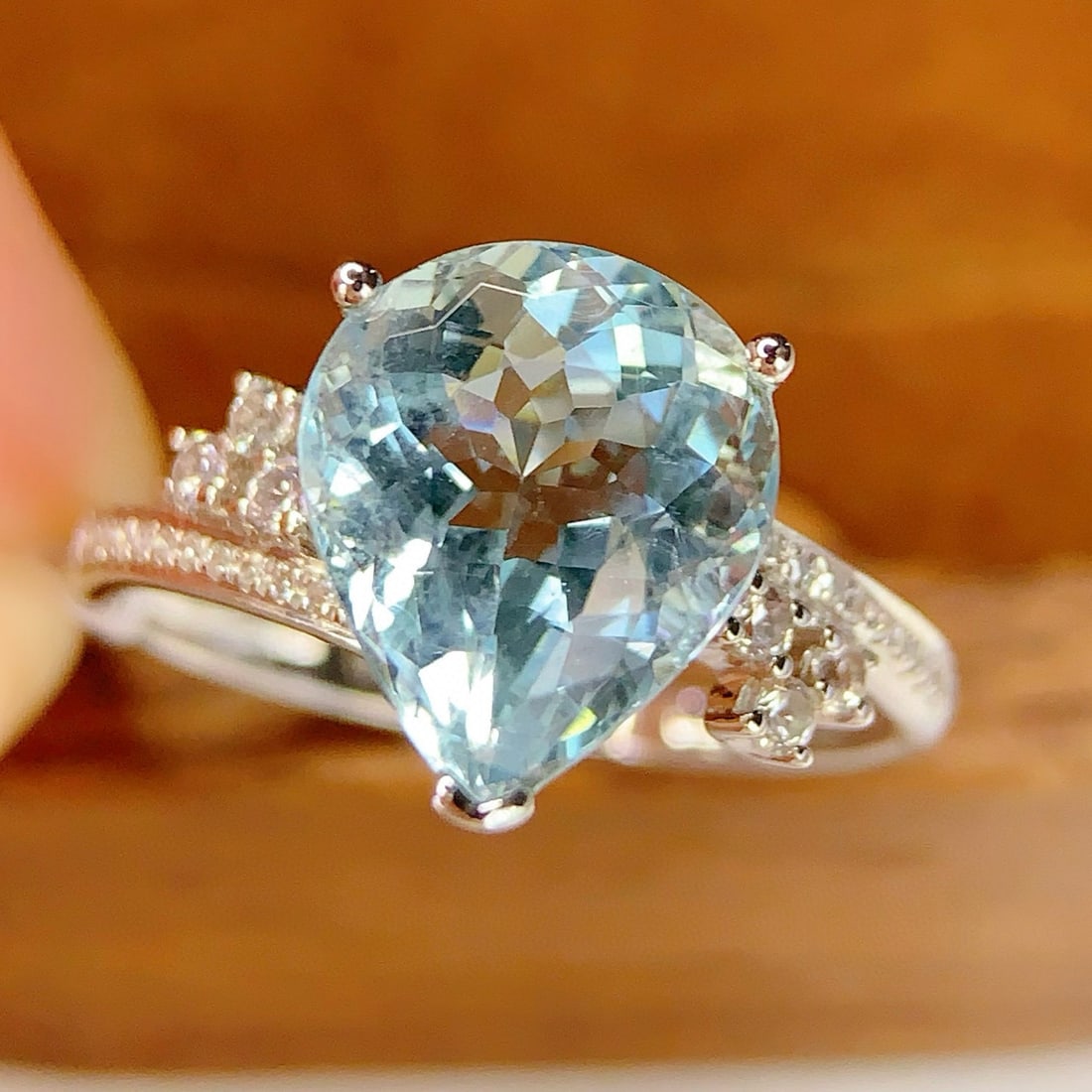 14k Gold 3.58 Ct Natural Aquamarine & Diamond & Sapphire Ring - 3