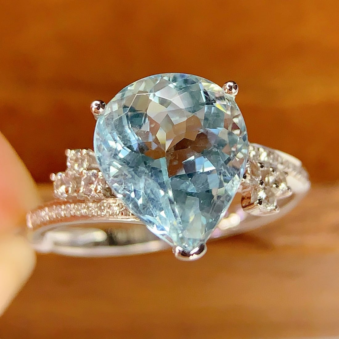 14k Gold 3.58 Ct Natural Aquamarine & Diamond & Sapphire Ring - 5
