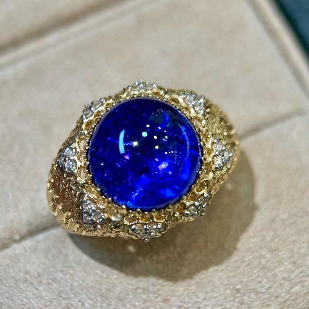 14k Gold 6.63 Ct Natural Tanzanite & Diamond Ring - 7