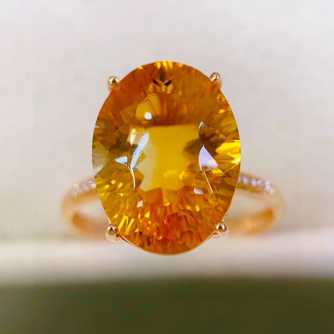 14k Gold 8.43 Ctw Natural Citrine & Diamond Ring - 3