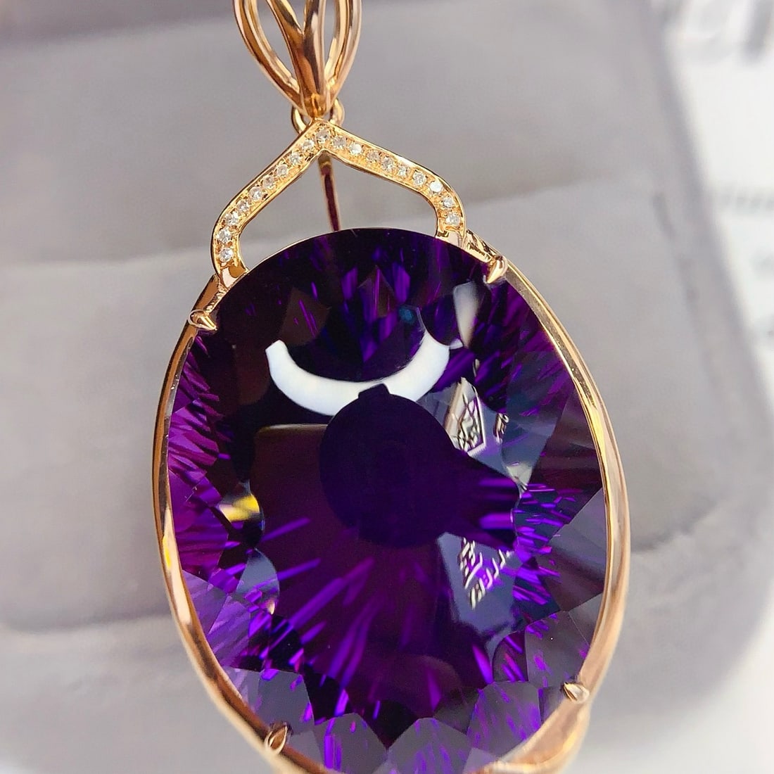 14k Gold 40.8 Ct Natural Amethyst & Diamond Pendant( Without Chain ) - 2