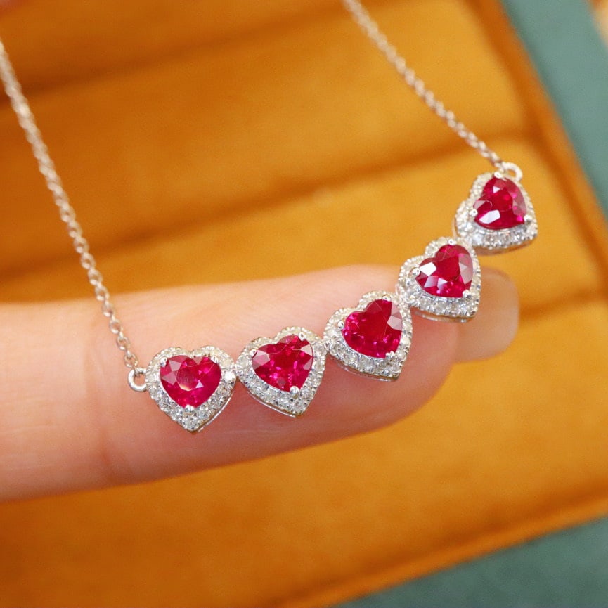 14k Gold 1.72 Ctw Natural Ruby & Diamond Necklace - 3