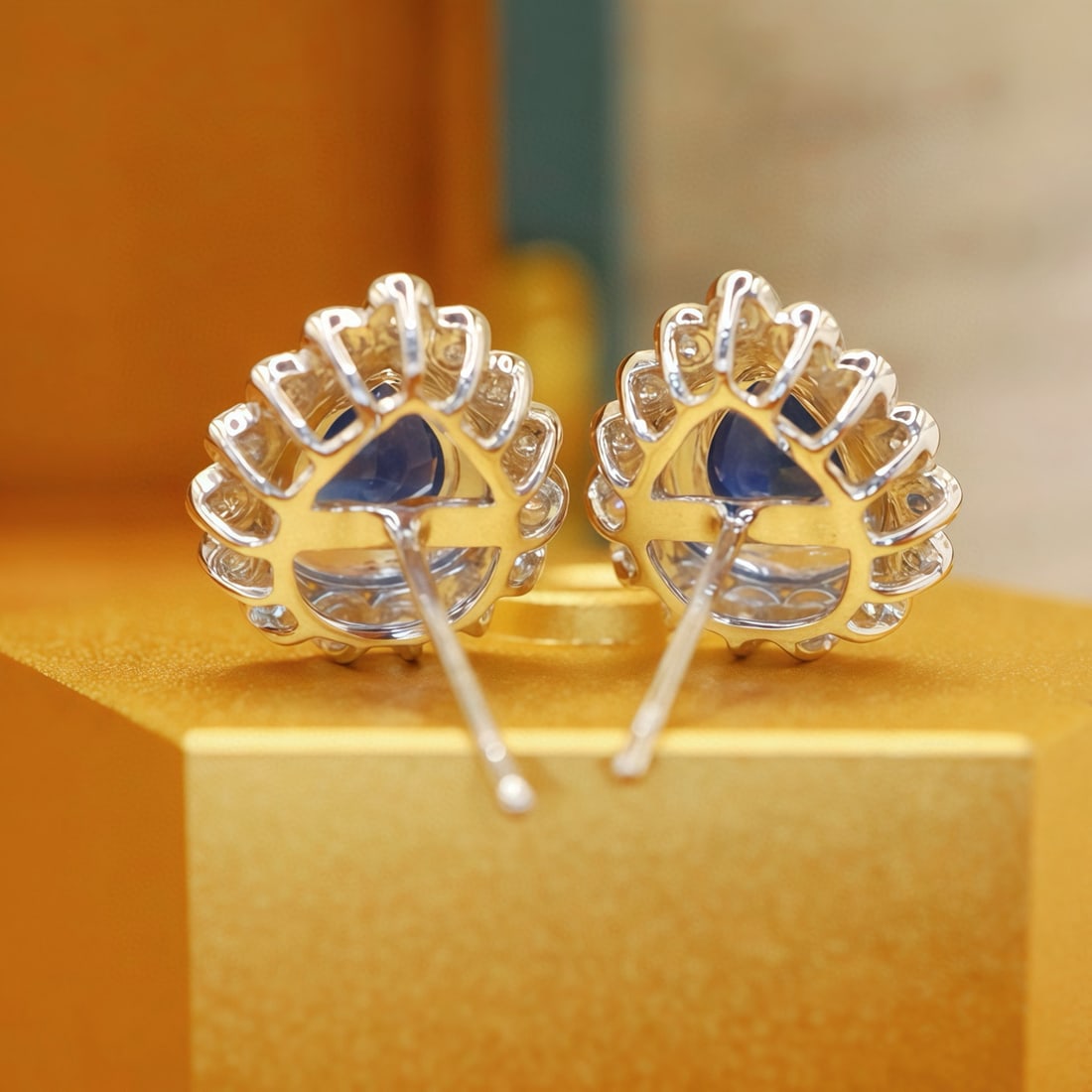 14k Gold 1.81 Ctw Natural Sapphire & Diamond Earrings - 4