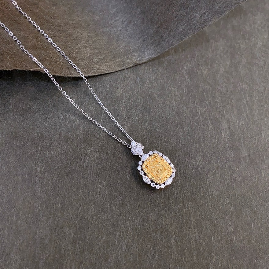 14k Gold 1.25 Ctw Natural Yellow Diamond & Diamond Necklace - 2