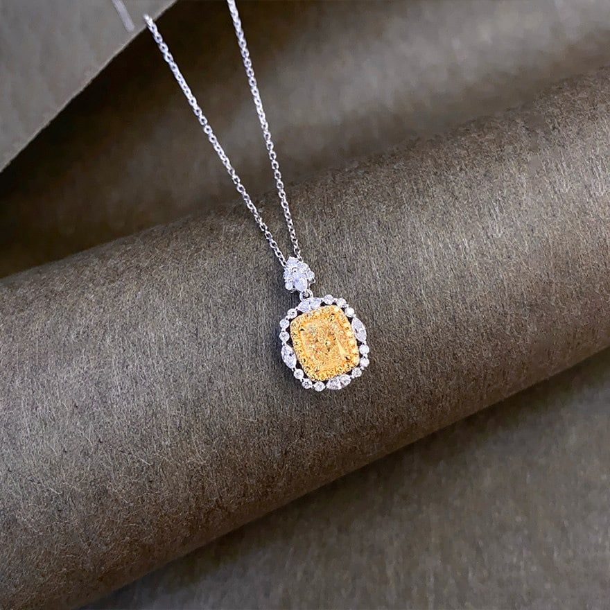 14k Gold 1.25 Ctw Natural Yellow Diamond & Diamond Necklace - 4