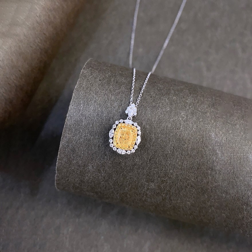 14k Gold 1.25 Ctw Natural Yellow Diamond & Diamond Necklace - 6