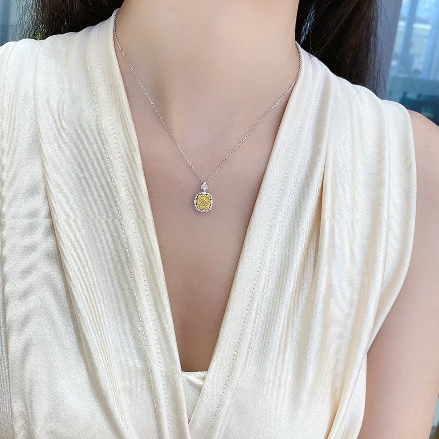 14k Gold 1.25 Ctw Natural Yellow Diamond & Diamond Necklace - 7