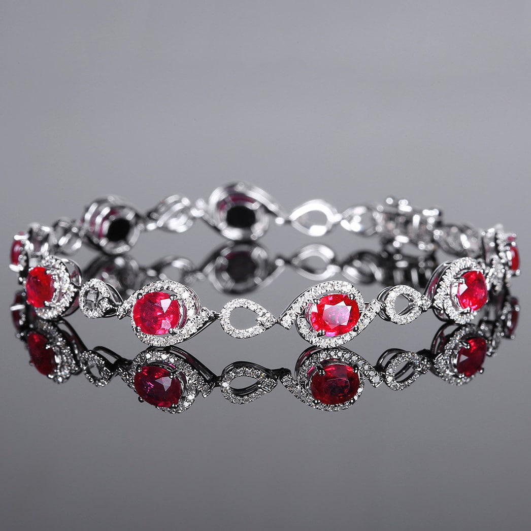 14k Gold 5.30 Ctw Natural Ruby & Diamond Bracelet - 2