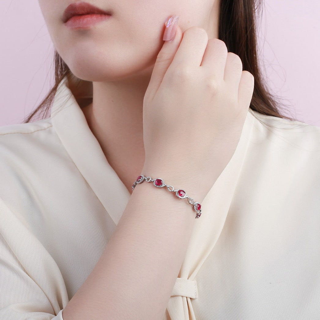 14k Gold 5.30 Ctw Natural Ruby & Diamond Bracelet - 5