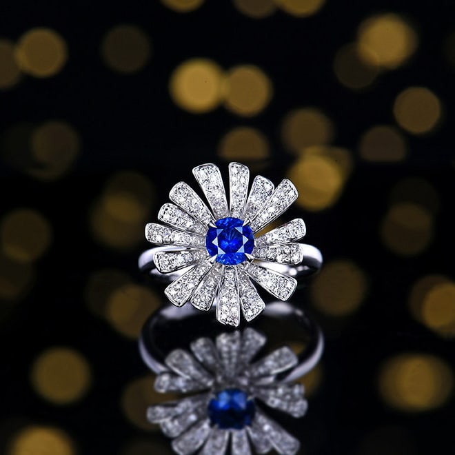 14k Gold 0.97 Ctw Natural Sapphire & Diamond Ring: Ref:231122003 // gold content:14k gold // ring size:7. 25us // // main gemstone:sapphire // shape:round // carat weight:0. 6ct // color:blue // treatment:natural // cut grade:g // // adjacent