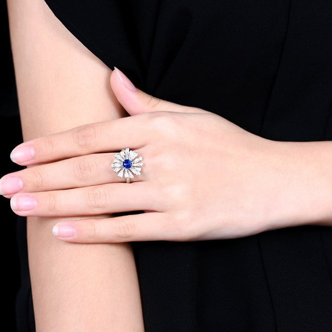 14k Gold 0.97 Ctw Natural Sapphire & Diamond Ring - 6