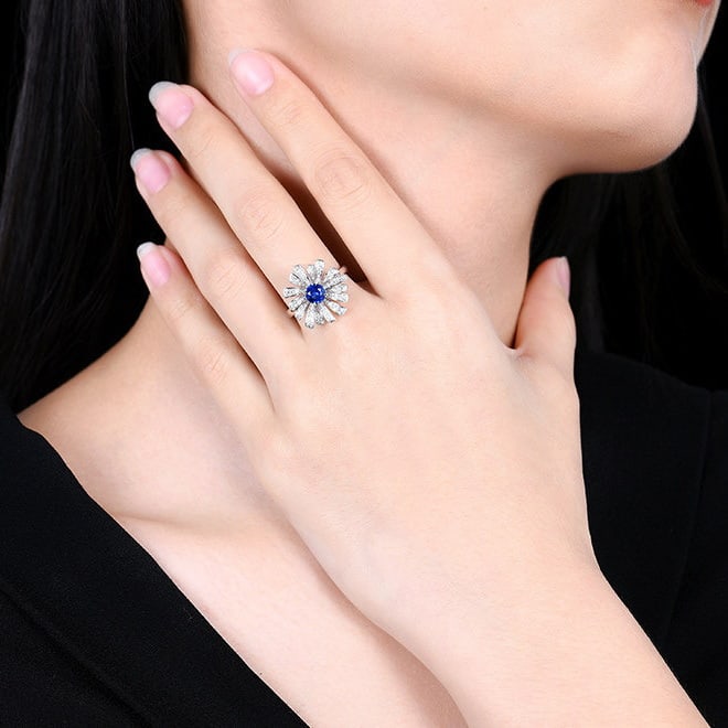 14k Gold 0.97 Ctw Natural Sapphire & Diamond Ring - 7