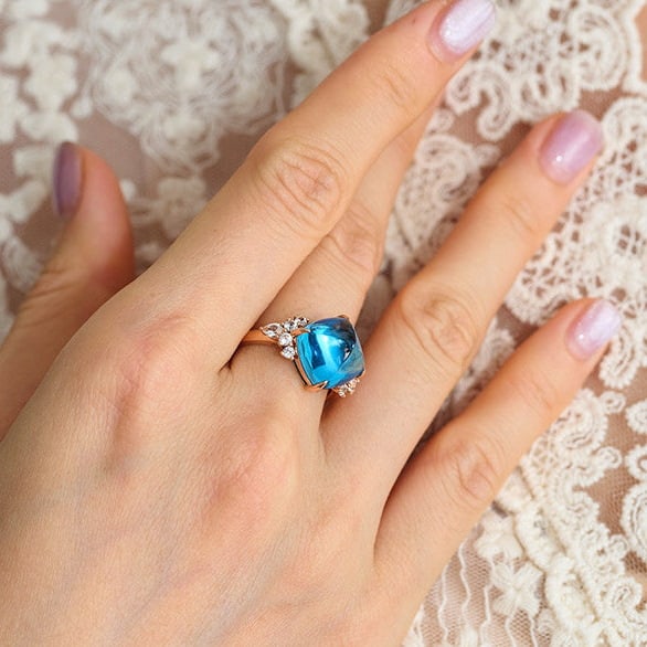 14k Gold 9.58 Ctw Natural Topaz & Sapphire Ring - 7