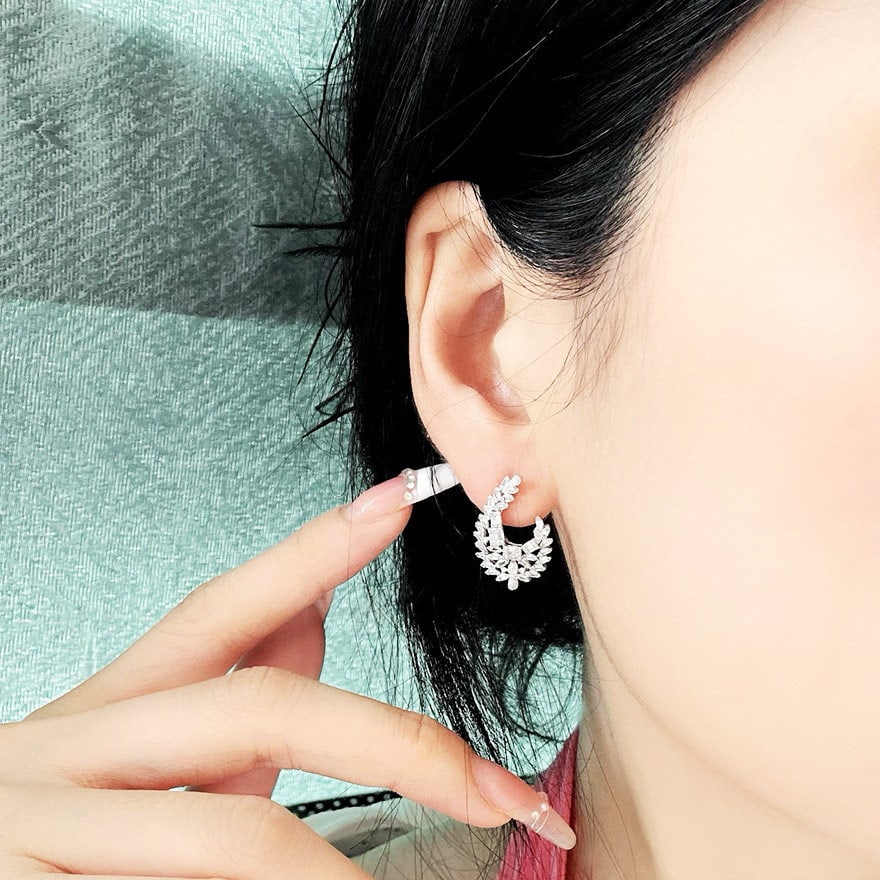 14k Gold 0.9 Ct Natural H Diamond Earrings - 4