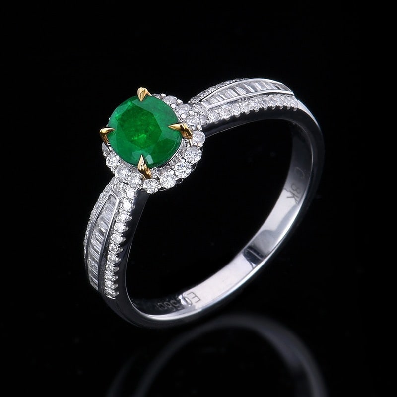 14k Gold 0.92 Ctw Vivid Green Natural Emerald & Diamond Ring - 4
