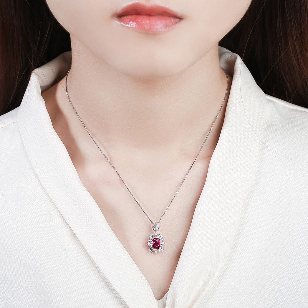 14k Gold 1.56 Ctw Natural Ruby & Diamond Pendant( Without Chain ) - 5