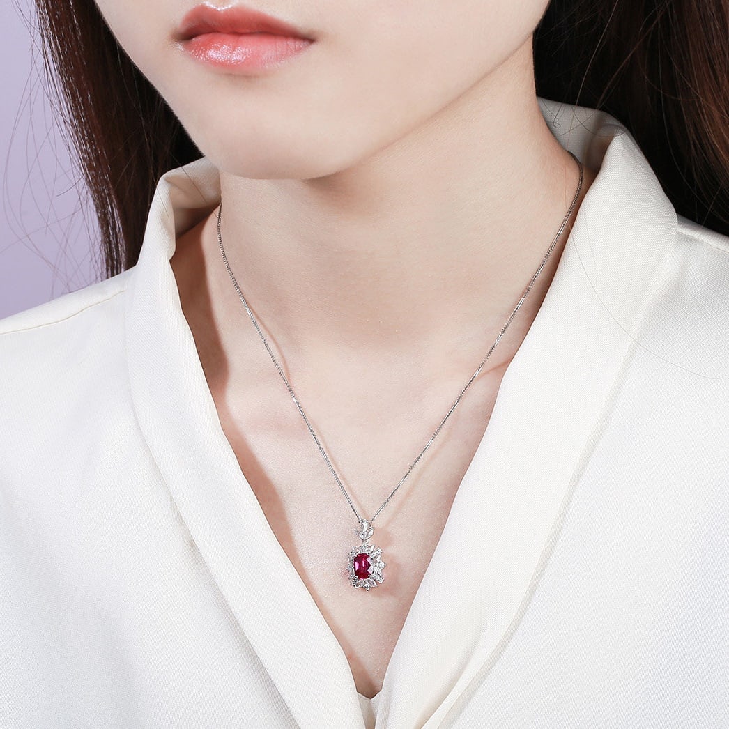 14k Gold 1.56 Ctw Natural Ruby & Diamond Pendant( Without Chain ) - 6