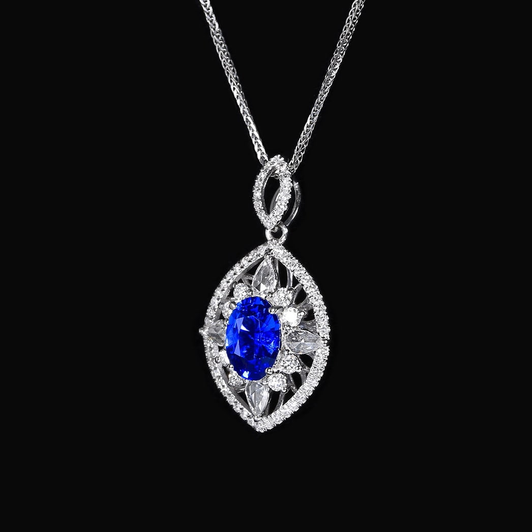 14k Gold 1.53 Ctw Natural Sapphire & Diamond Pendant( Without Chain ) - 2