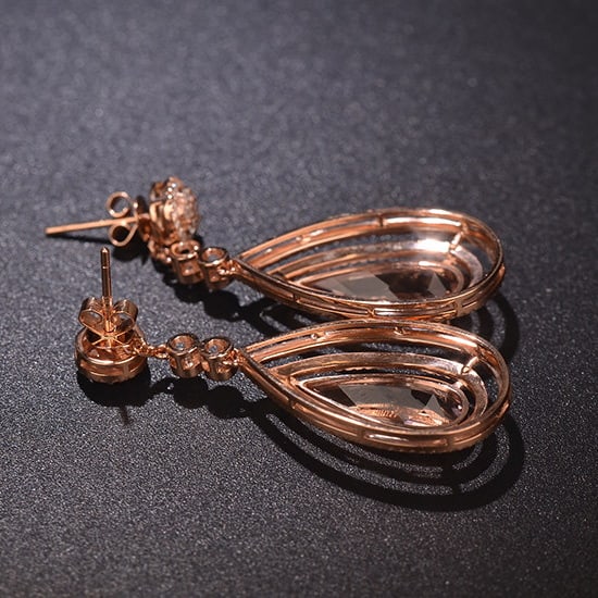 14k Gold 7.31 Ctw Natural Morganite & Diamond Earrings - 6