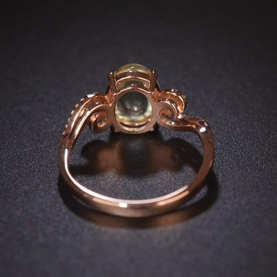 14k Gold 2.09 Ctw Natural Prehnite & Diamond Ring - 4