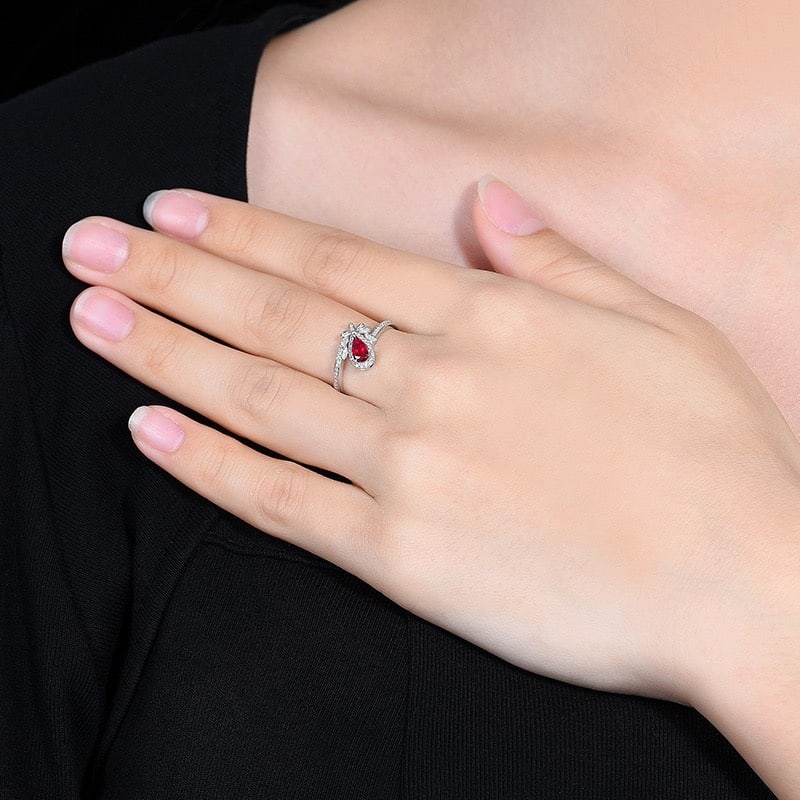 14k Gold 0.45 Ctw Vivid Red Natural Ruby & Diamond Ring - 7