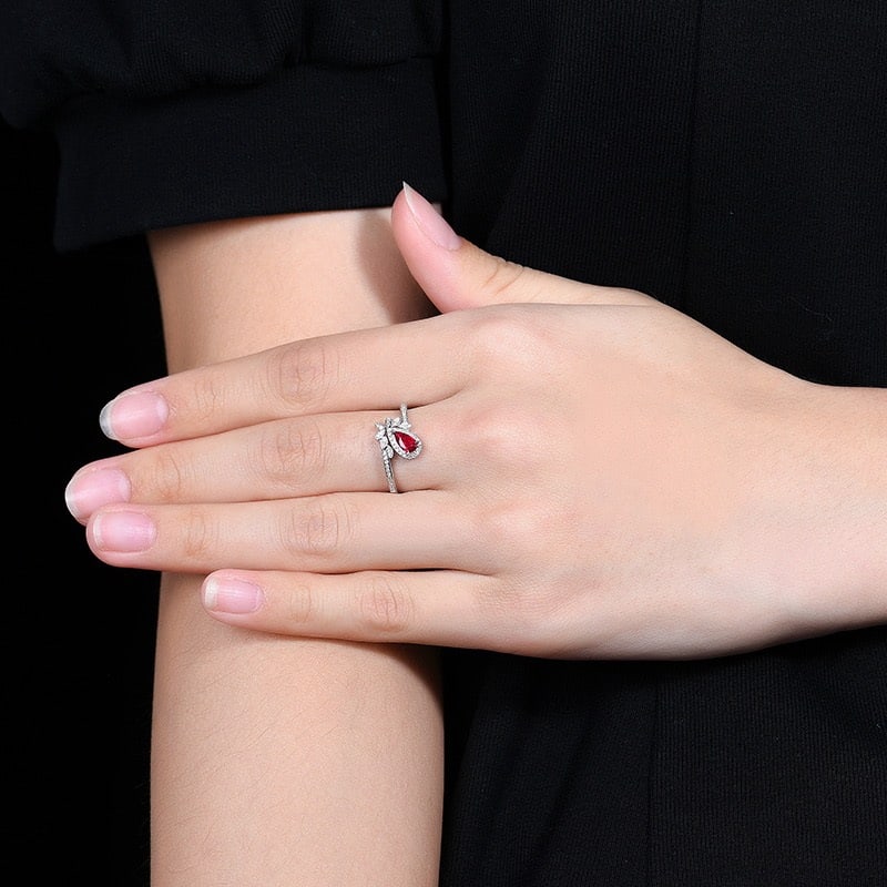 14k Gold 0.45 Ctw Vivid Red Natural Ruby & Diamond Ring - 8