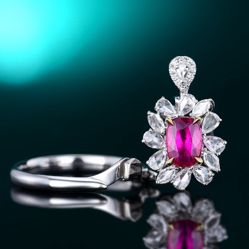 14k Gold 1.42 Ctw Natural Ruby & Diamond Ring/pendant( Without Chain ) - 5