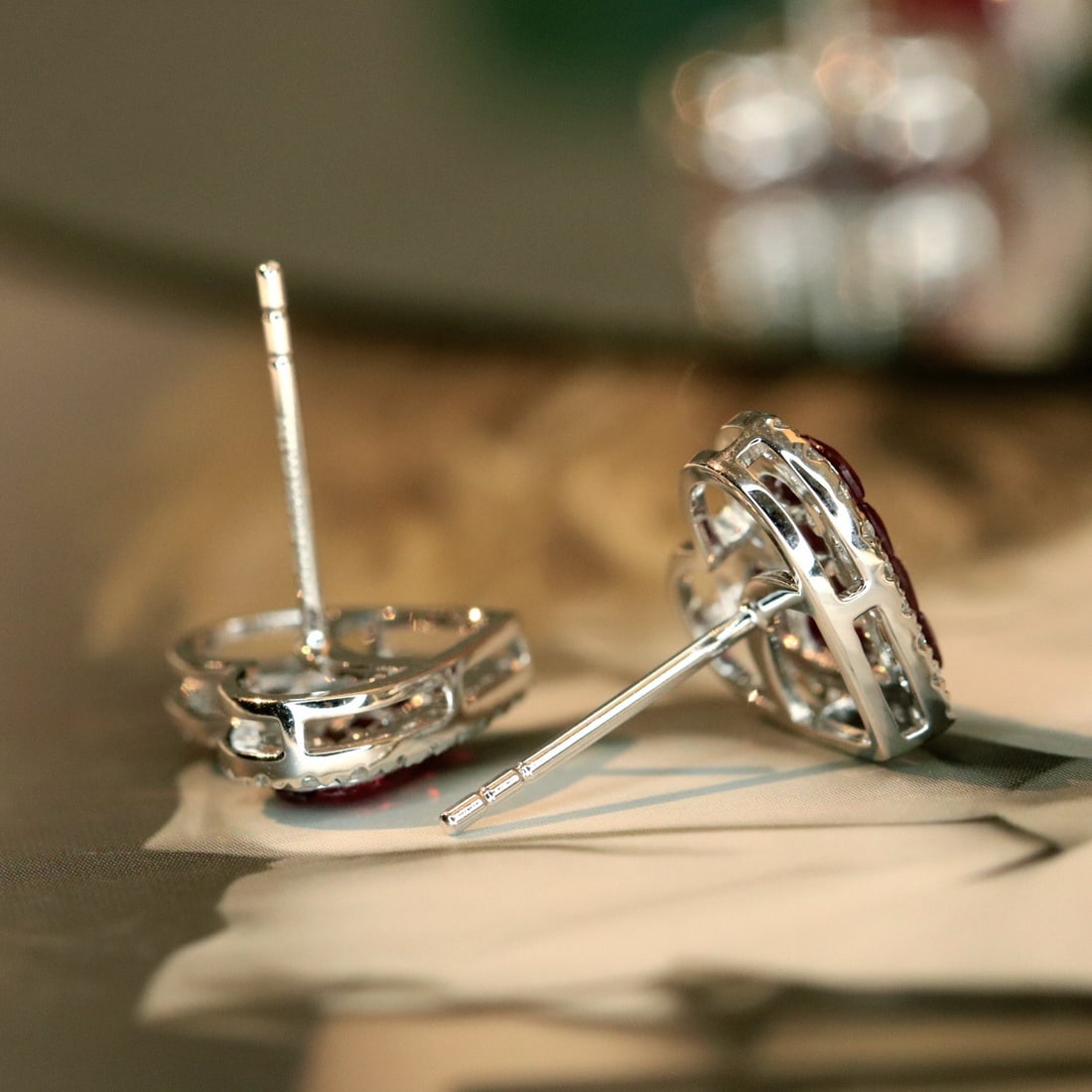 14k Gold 1.64 Ctw Natural Ruby & Diamond Earrings - 3