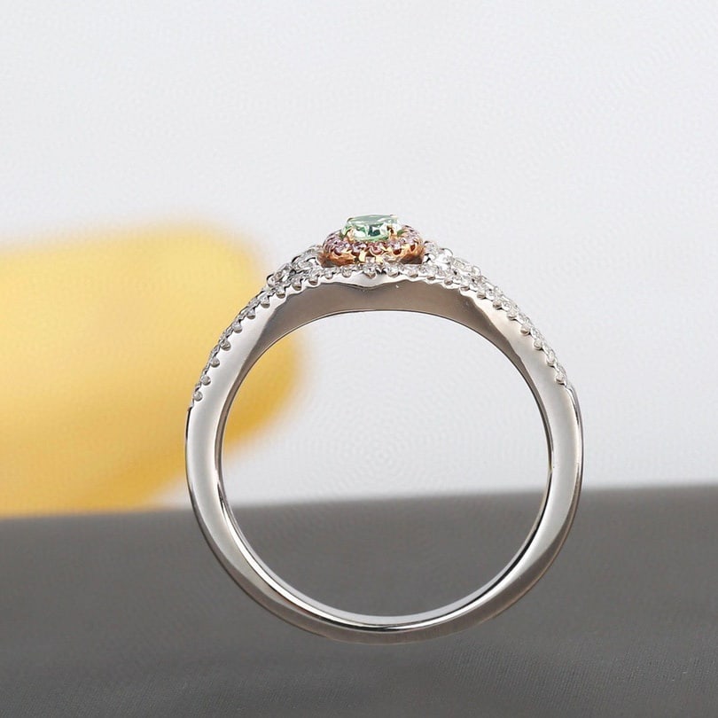 Gia Certified 14k Gold 0.45 Ctw Natural Green Diamond & Diamond Ring - 5