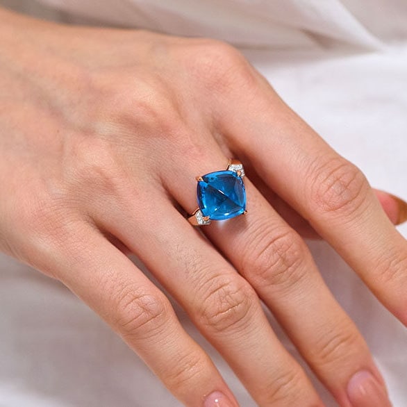 14k Gold 12.6 Ct Natural Topaz & Diamond Ring - 8