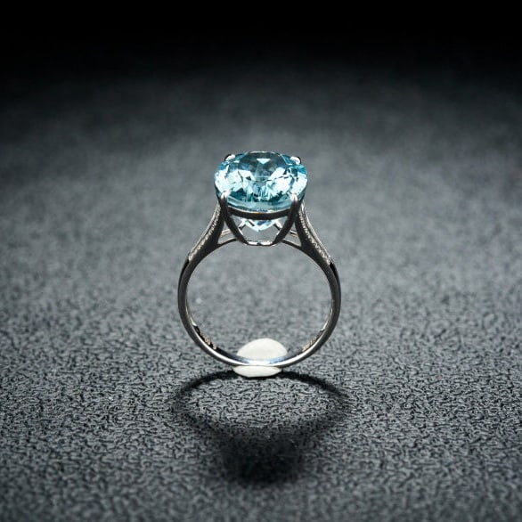 14k Gold 6.69 Ct Natural Aquamarine & Diamond Ring - 6