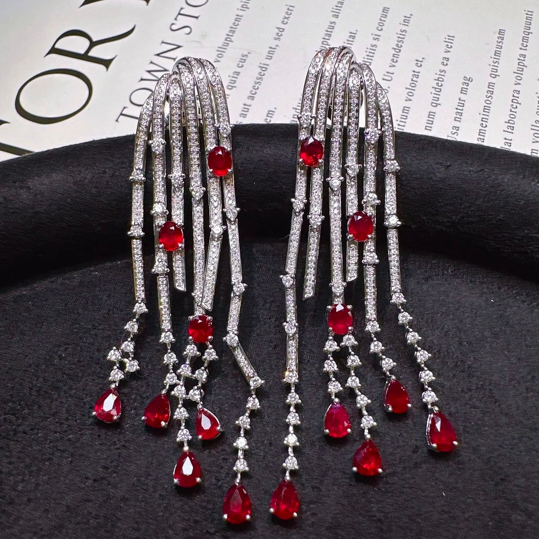 14k Gold 6.63 Ctw Natural Ruby & Diamond Earrings: Ref:231122059 // gold content:14k gold // main gemstone:ruby // shape:multiple // carat weight:4. 78ct // color:pigeonblood red // treatment:natural // // adjacent gemstone 2 : diamond // shape:round