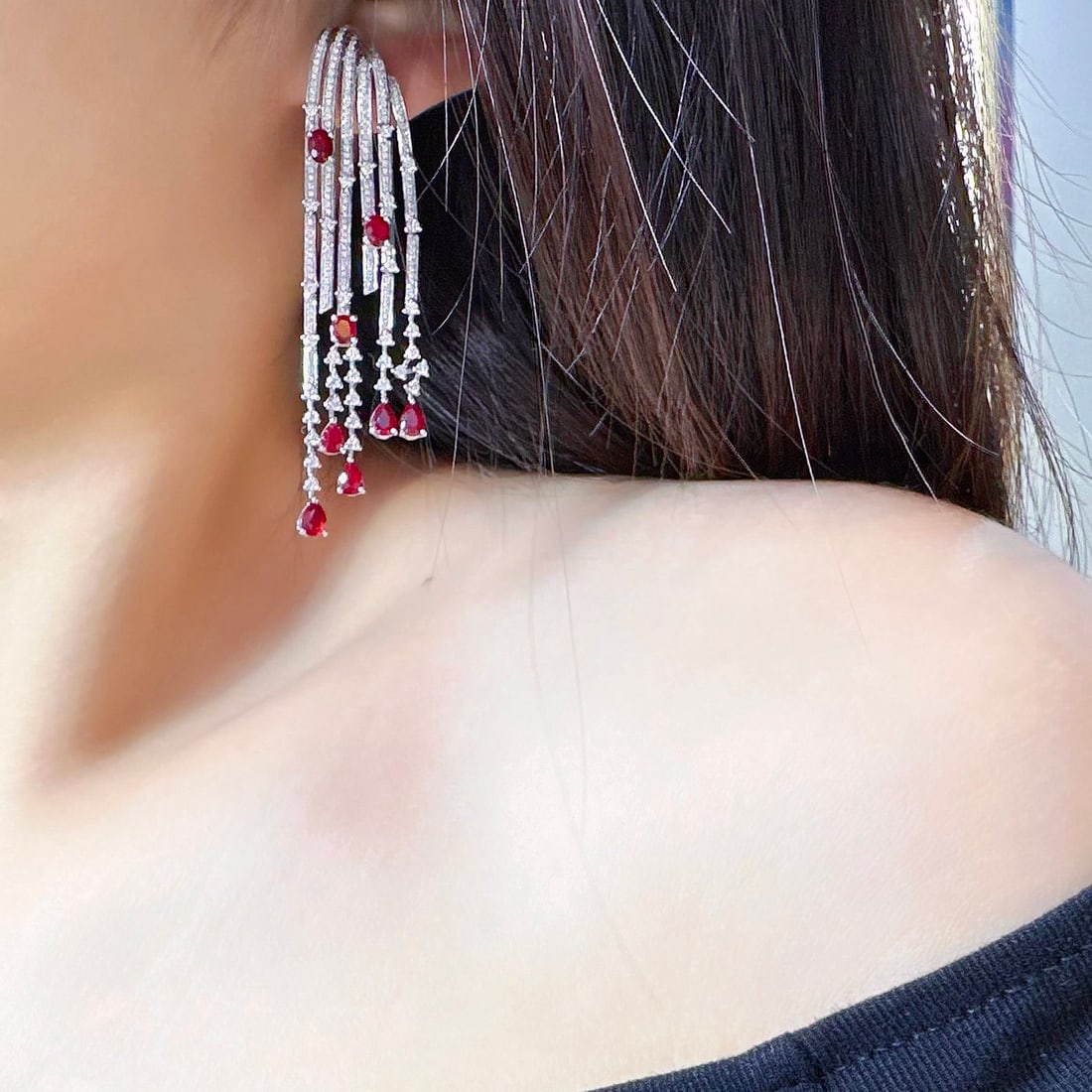 14k Gold 6.63 Ctw Natural Ruby & Diamond Earrings - 3