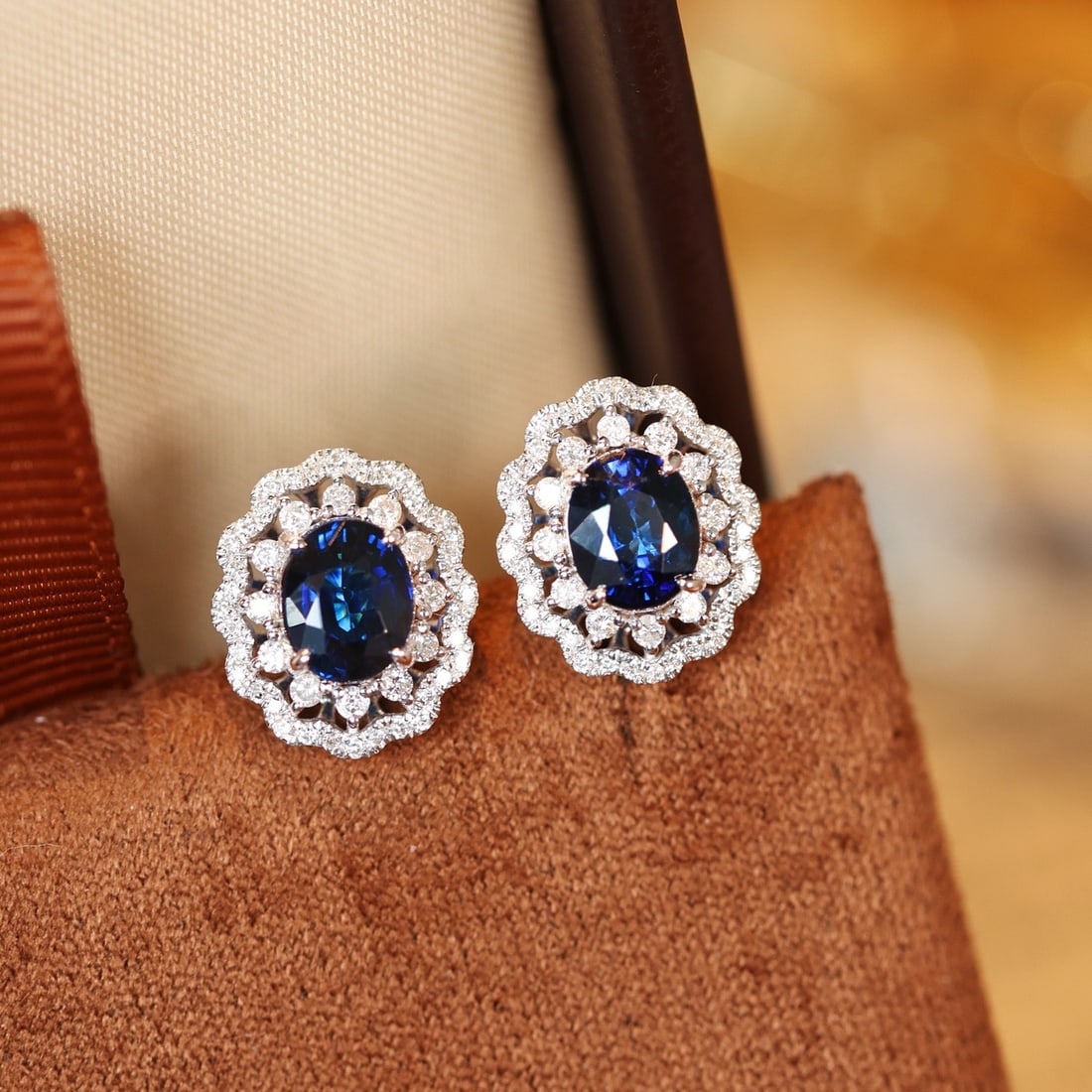 14k Gold 2.49 Ctw Natural Sapphire & Diamond Earrings - 2
