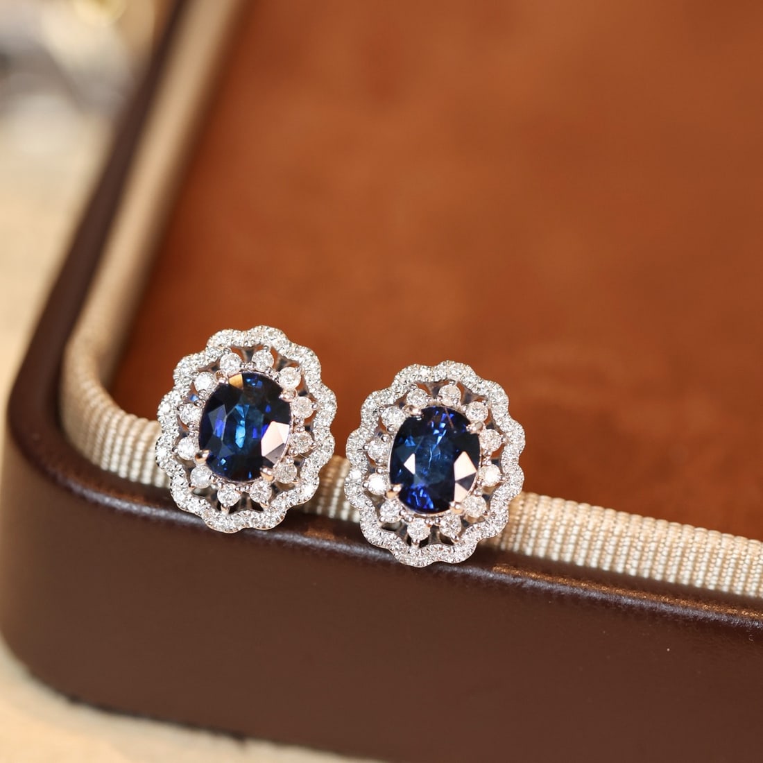 14k Gold 2.49 Ctw Natural Sapphire & Diamond Earrings - 4