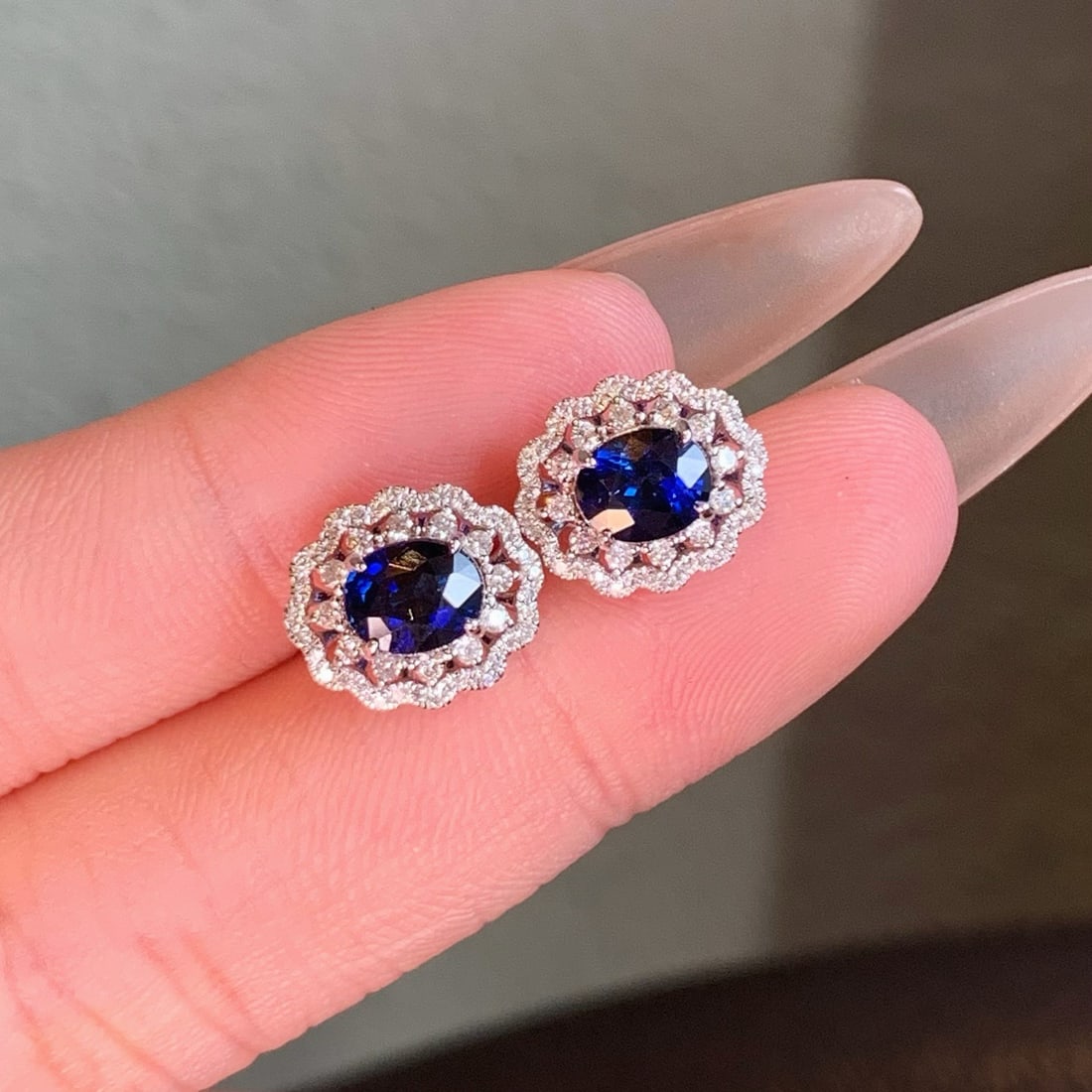 14k Gold 2.49 Ctw Natural Sapphire & Diamond Earrings - 7