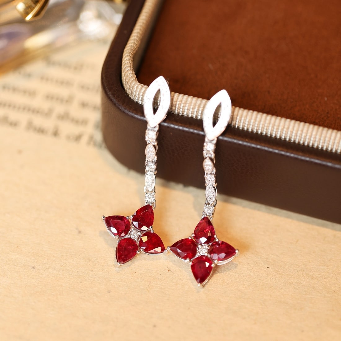 14k Gold 2.45 Ctw Natural Ruby & Diamond Earrings - 3