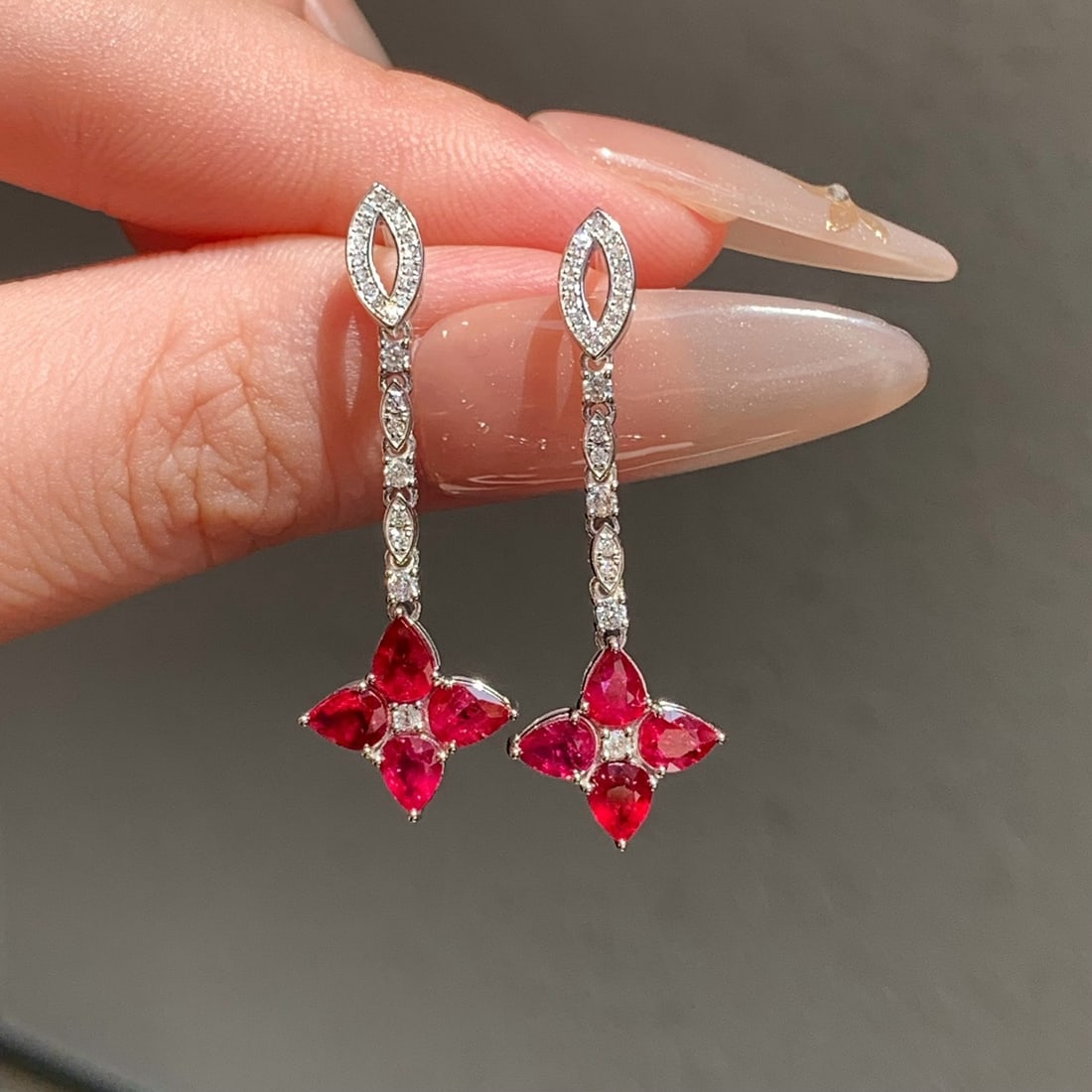 14k Gold 2.45 Ctw Natural Ruby & Diamond Earrings - 5