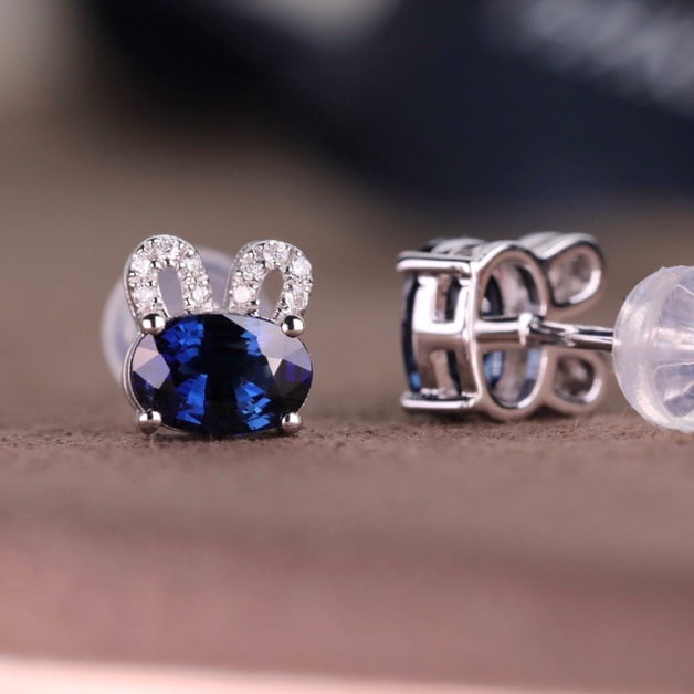 14k Gold 1.06 Ct Natural Sapphire & Diamond Earrings - 2