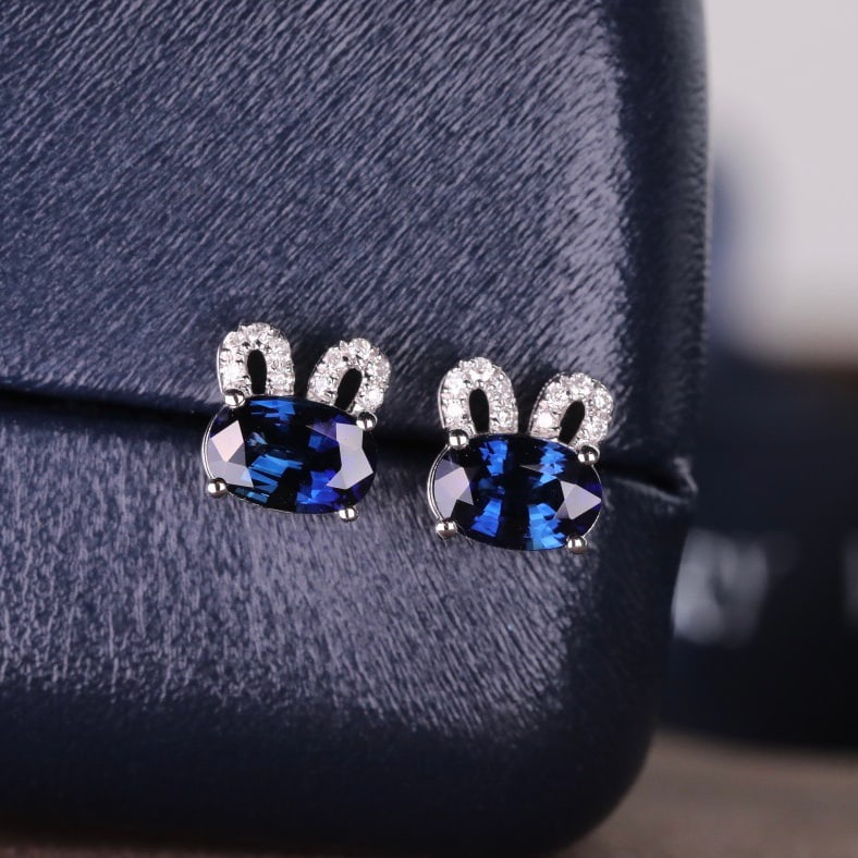 14k Gold 1.06 Ct Natural Sapphire & Diamond Earrings - 3