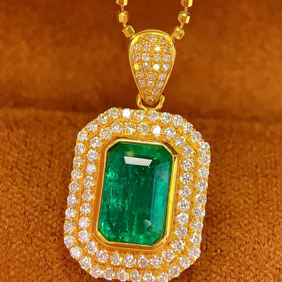 14k Gold 2.12 Ct Natural Emerald & Diamond Pendant( Without Chain ) - 2