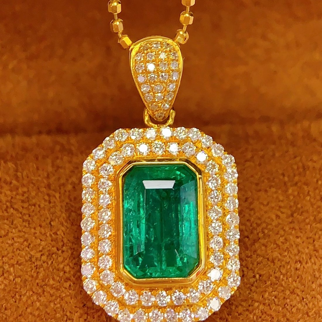 14k Gold 2.12 Ct Natural Emerald & Diamond Pendant( Without Chain ) - 5