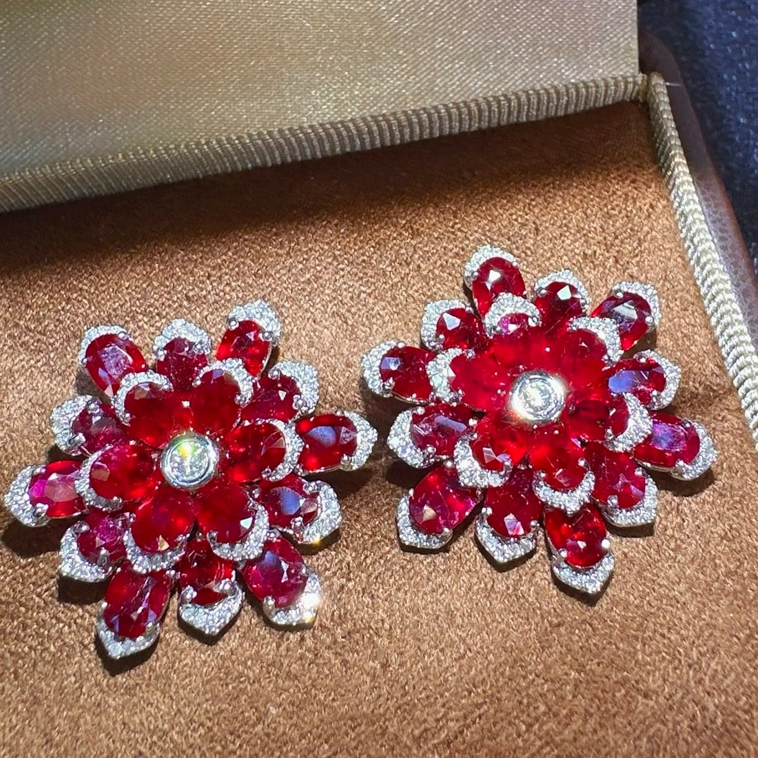 14k Gold 12.09 Ctw Natural Ruby & Diamond Earrings - 3