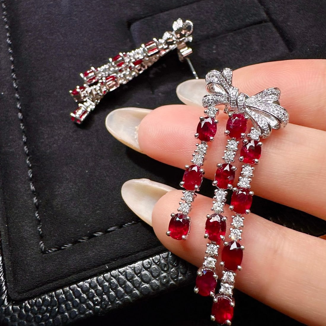 14k Gold 7.09 Ctw Vivid Red Natural Ruby & Diamond Earrings - 2